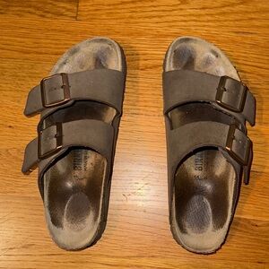 Size 37 Narrow - Birkenstock Double Strap Slide Sandals in Brown